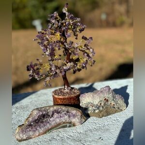 Purple amethyst quartz crystal 3 piece set,Tree and Geodes